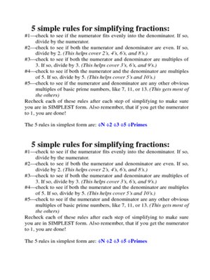 cover image of 5 rules for simplifying fractions cheat sheet--easier than divisibility rules